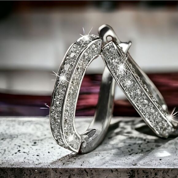 2 Carat CZ Hoops Round Channel Set Huggie Earrings White Gold Plated Jewelry NEW - Picture 3 of 9